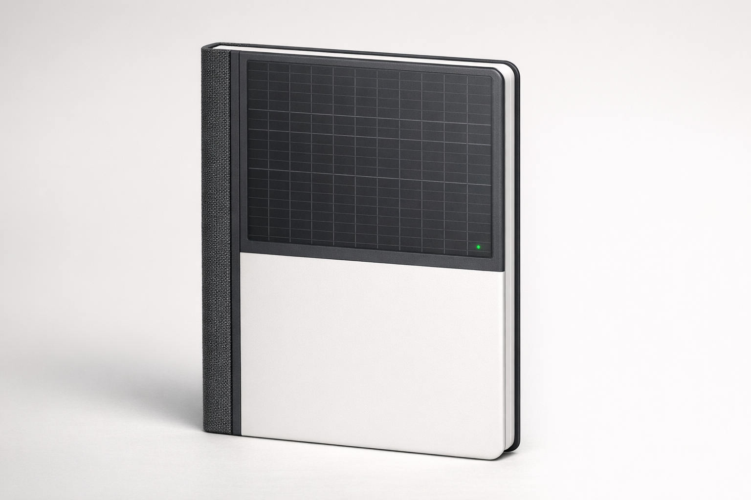 Rear view of nBook with integrated solar panel and fabric spine.